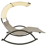 Double Sun Lounger with Canopy Textilene Taupe and Cream