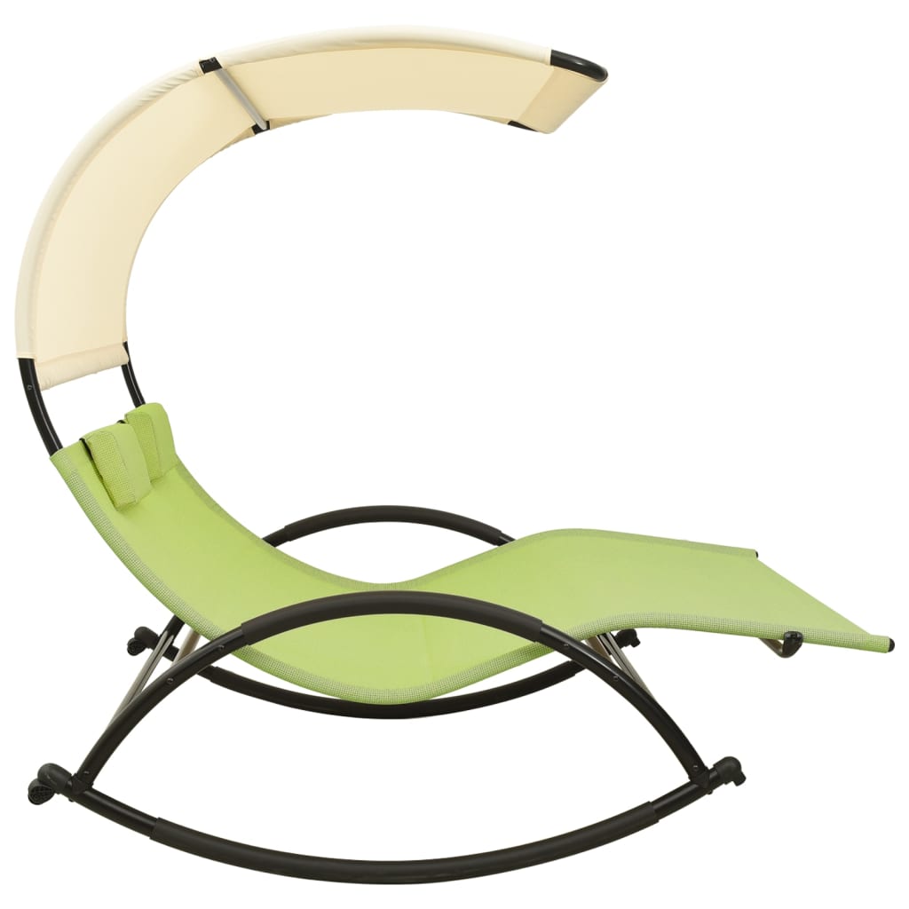 Double Sun Lounger with Canopy Textilene Green and Cream