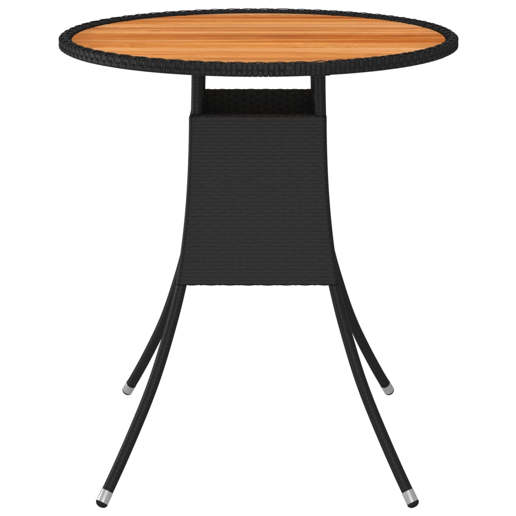 Garden Dining Table Black Ø 70 cm Poly Rattan and Solid Acacia Wood