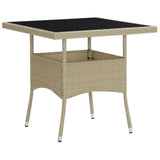 Outdoor Dining Table Beige Poly Rattan and Glass