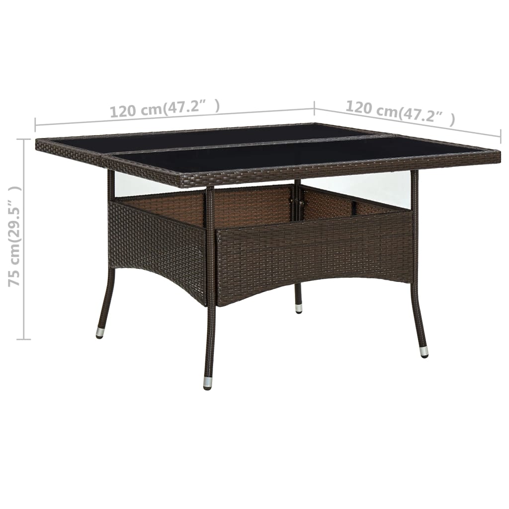 Outdoor Dining Table Brown Poly Rattan and Glass