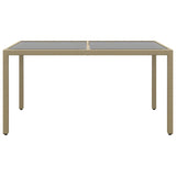 Garden Table 150x90x75 cm Tempered Glass and Poly Rattan Beige