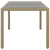 Garden Table 150x90x75 cm Tempered Glass and Poly Rattan Beige