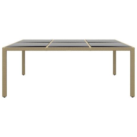 Garden Table 200x150x75 cm Tempered Glass and Poly Rattan Beige