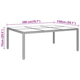 Garden Table with Glass Top Brown 200x150x75 cm Rattan