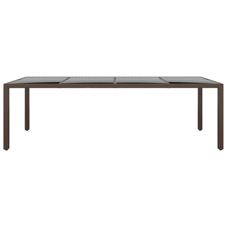 Garden Table with Glass Top Brown Poly Rattan