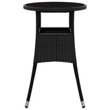 Garden Table Ø60x75 cm Tempered Glass and Poly Rattan Black