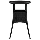 Garden Table Ø60x75 cm Tempered Glass and Poly Rattan Black