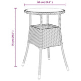Garden Table Ø60x75 cm Tempered Glass and Poly Rattan Beige