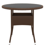 Garden Table Ø80x75 cm Tempered Glass and Poly Rattan Brown