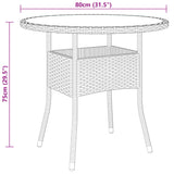 Garden Table Ø80x75 cm Tempered Glass and Poly Rattan Brown