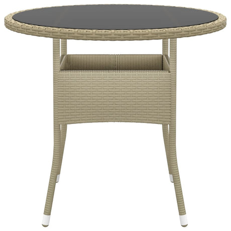 Garden Table Ø80x75 cm Tempered Glass and Poly Rattan Beige