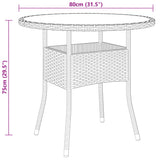 Garden Table Ø80x75 cm Tempered Glass and Poly Rattan Beige