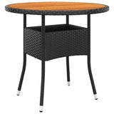 Garden Table Ø80x75 cm Acacia Wood and Poly Rattan Black