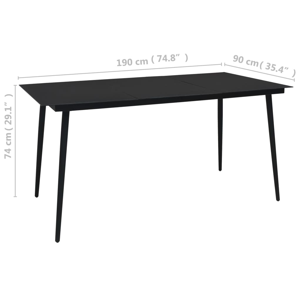 Garden Dining Table Black 190x90x74 cm Steel and Glass