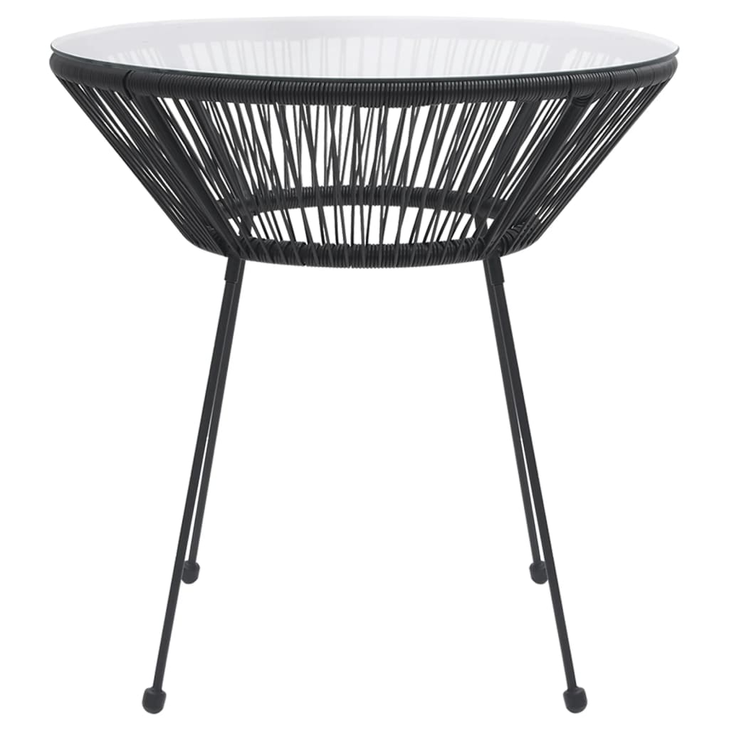 Garden Dining Table Black Ø70x74 cm Rattan and Glass