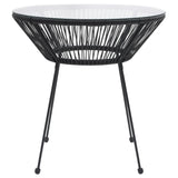 Garden Dining Table Black Ø70x74 cm Rattan and Glass