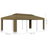 Gazebo with Double Roof 3x6 m Taupe 180 g/m²