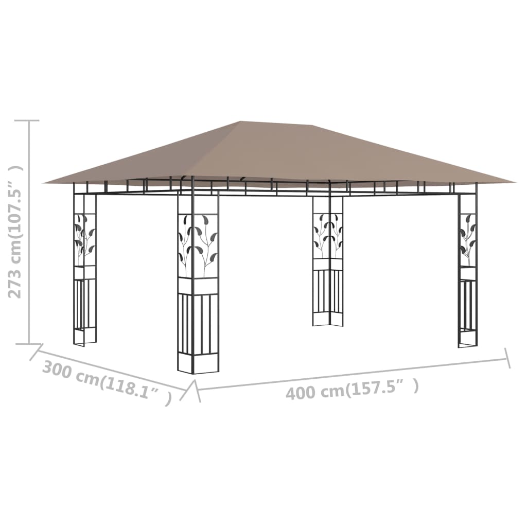 Gazebo with Mosquito Net 4x3x2.73 m Taupe 180 g/m²