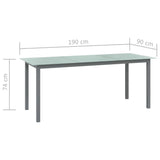 Garden Table Light Grey 190x90x74 cm Aluminium and Glass