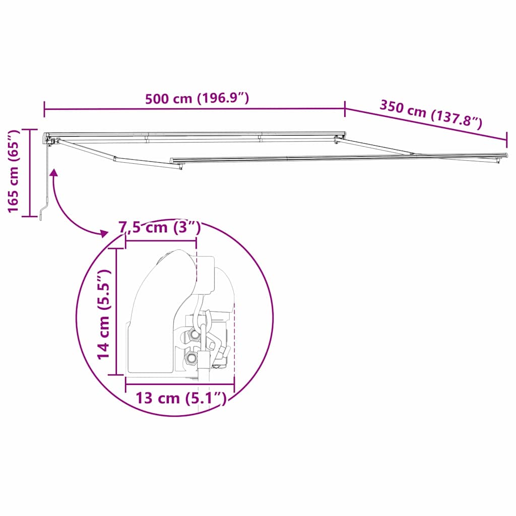 Awning Manual White 5 x 3.5 m Metal