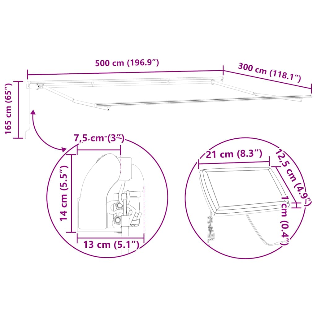 Awning Manual White 5 x 3 m Metal
