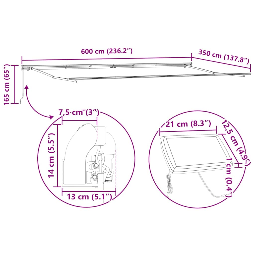 Awning with Manual White 6 x 3.5 m Metal