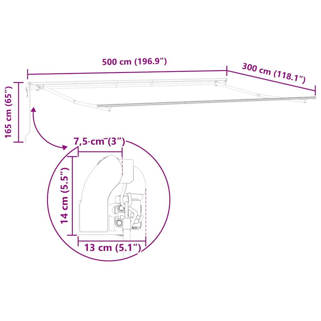 Awning Manual White 5 x 3 m Metal