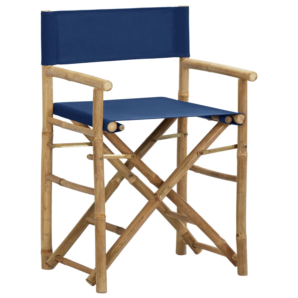 vidaXL Folding Director's Chairs 2 pcs Blue Bamboo and Fabric