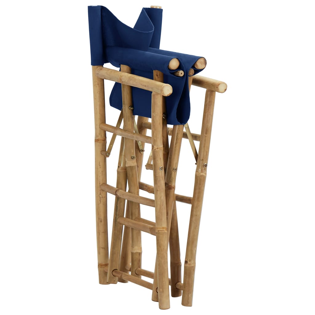 vidaXL Folding Director's Chairs 2 pcs Blue Bamboo and Fabric