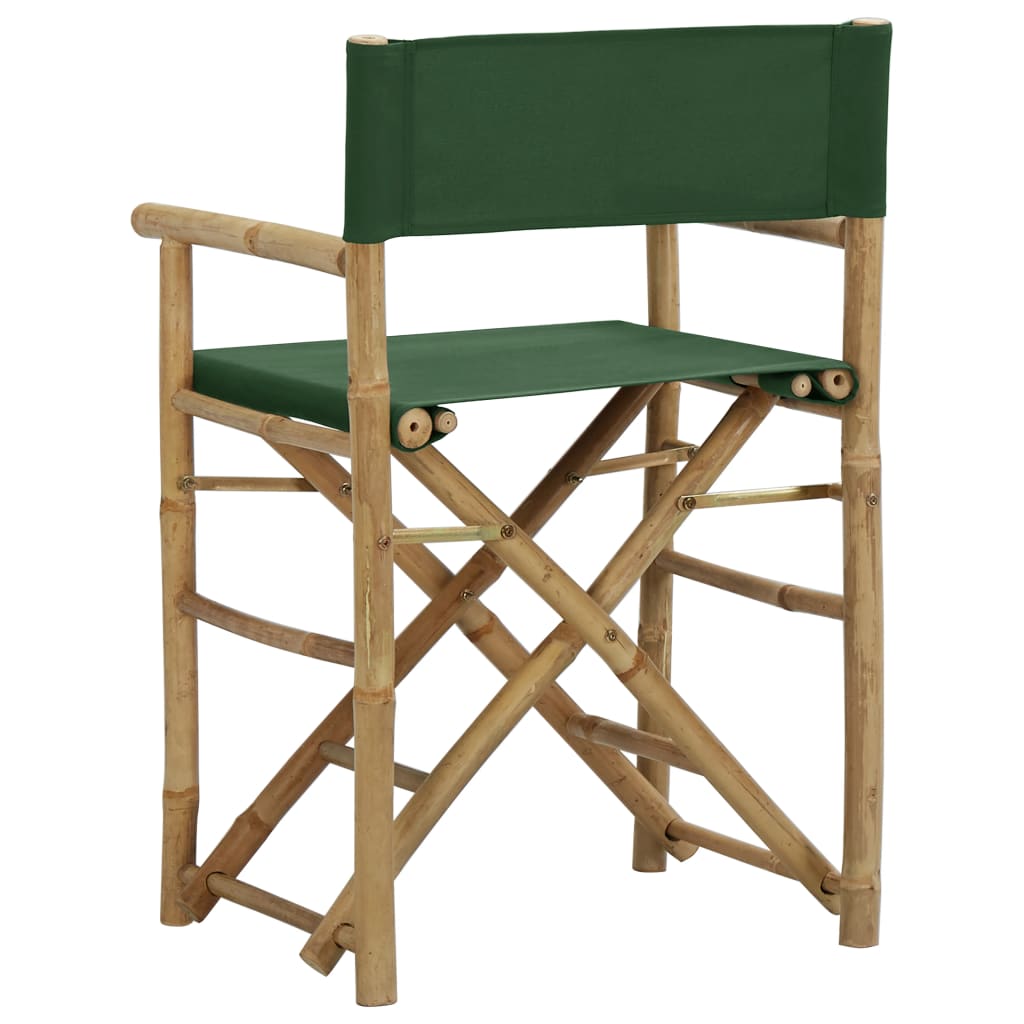 Folding Director's Chairs 2 pcs Green Bamboo and Fabric