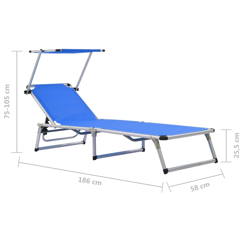 Folding Sun Loungers with Roof 2 pcs Aluminium&Textilene Blue