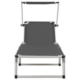 Folding Sun Loungers with Roof 2 pcs Aluminium&Textilene Grey