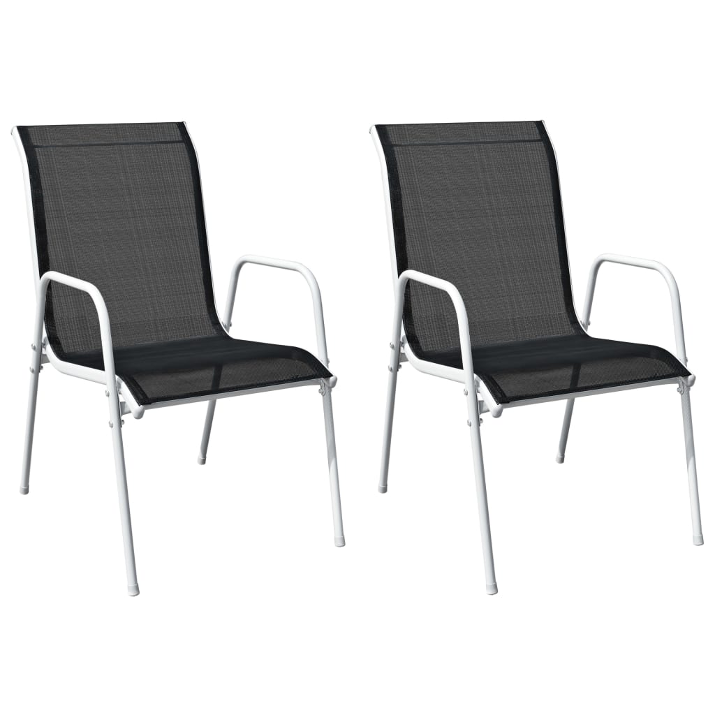 vidaXL Stackable Garden Chairs 2 pcs Steel and Textilene Black