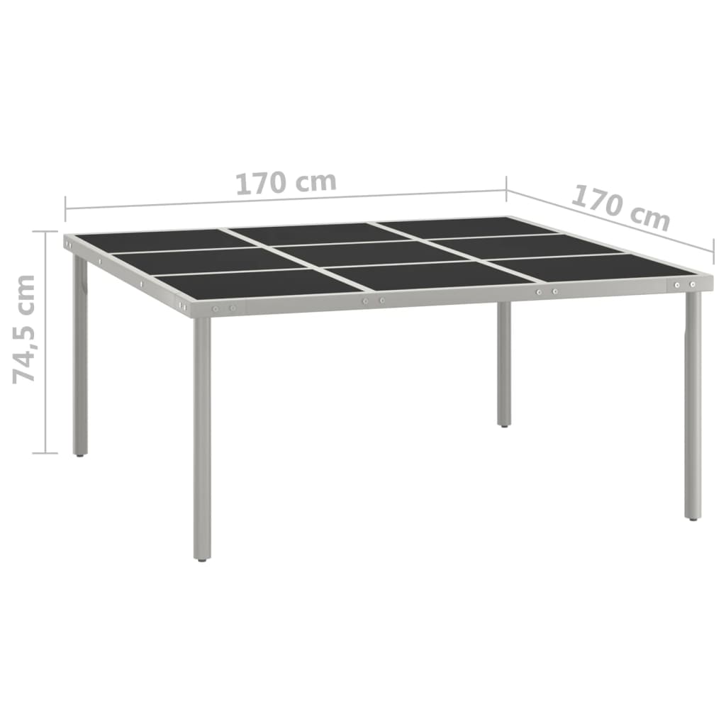 Garden Dining Table 170x170x74.5 cm Glass and Steel