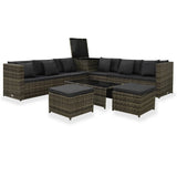 8 Piece Garden Lounge Set with Cushions Poly Rattan Grey