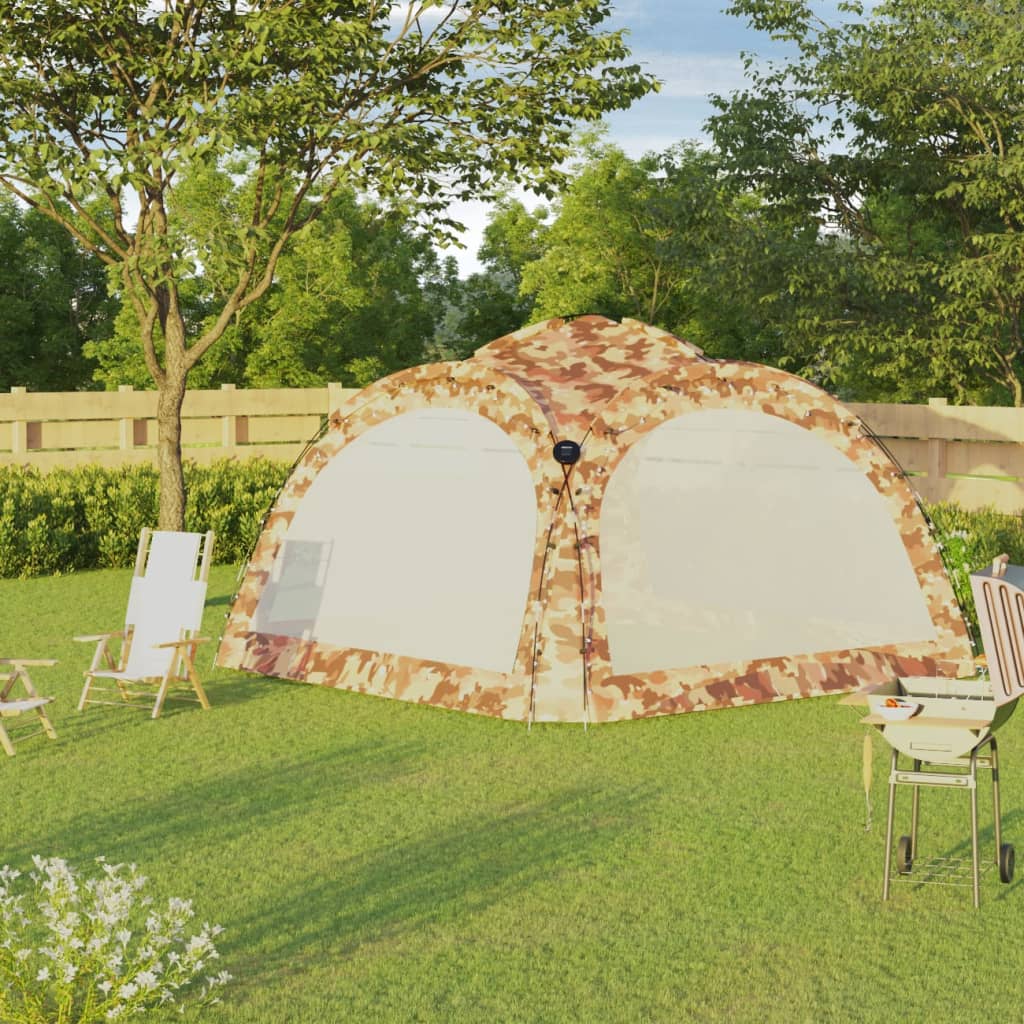 Party Tent with LED and 4 Sidewalls 3.6x3.6x2.3 m Camouflage