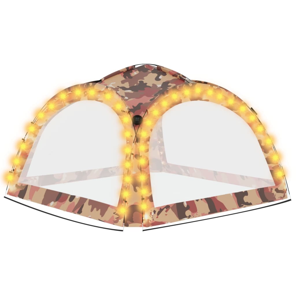 Party Tent with LED and 4 Sidewalls 3.6x3.6x2.3 m Camouflage