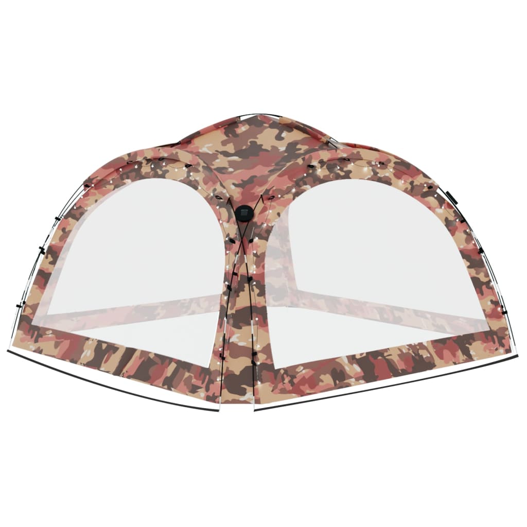 Party Tent with LED and 4 Sidewalls 3.6x3.6x2.3 m Camouflage