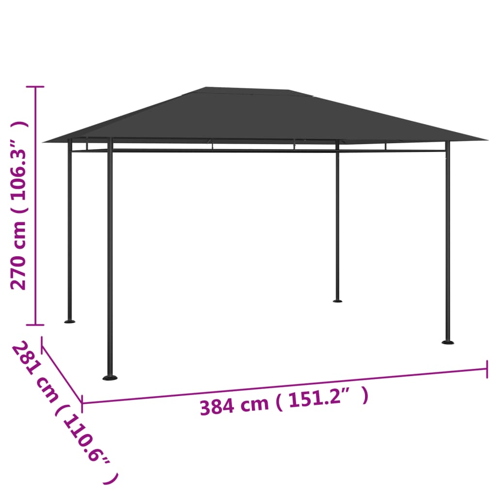 Gazebo 384x281x270 cm Anthracite 180 g/m²