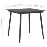 Garden Dining Table Black 80x80x74 cm Steel and Glass