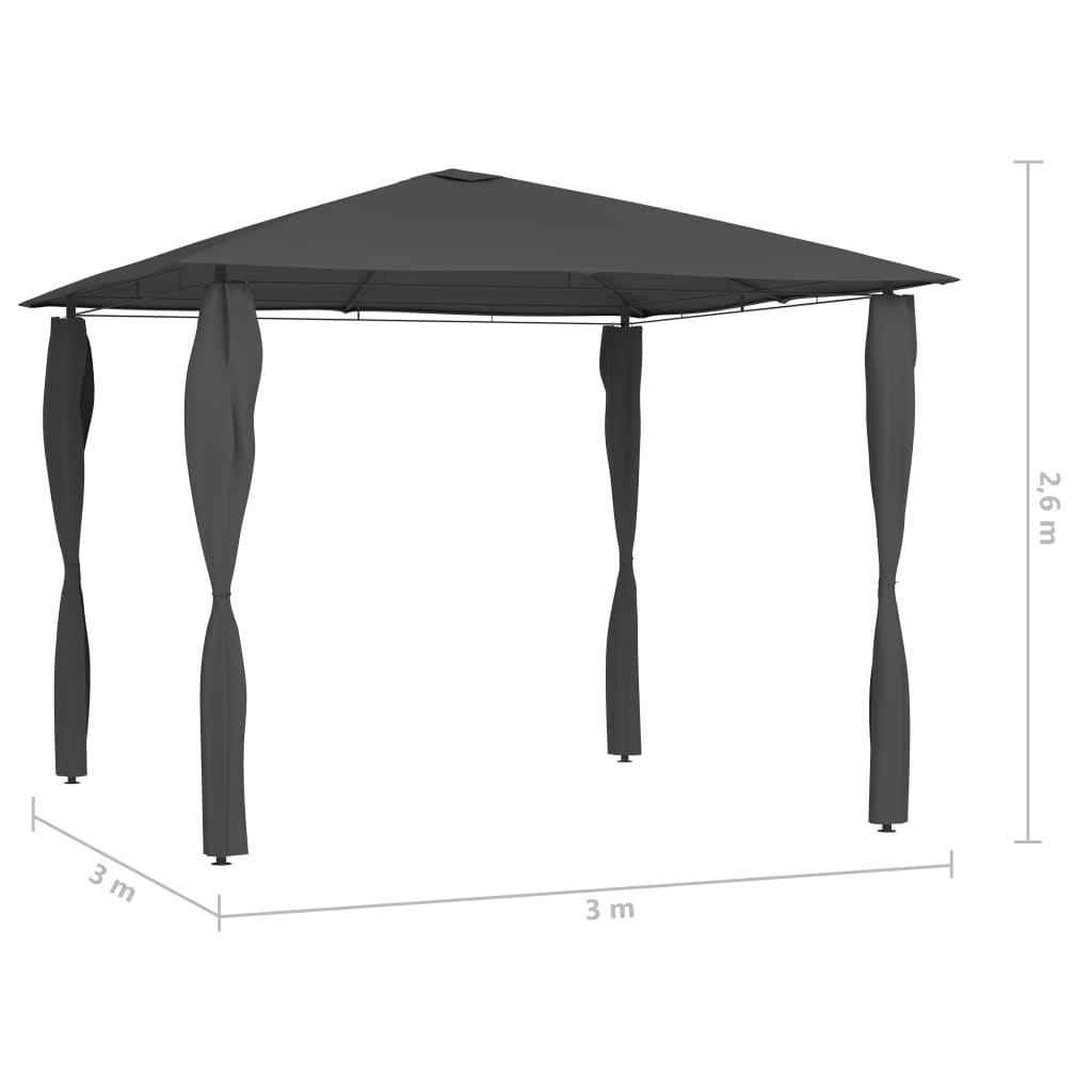 Gazebo with Post Covers 3x3x2.6 m Anthracite 160 g/m²