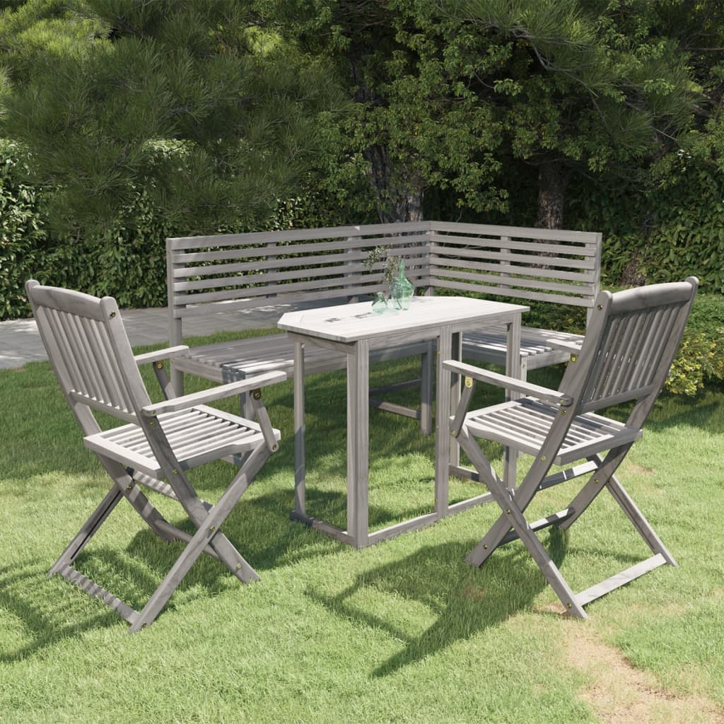 4 Piece Bistro Set Solid Acacia Wood Grey