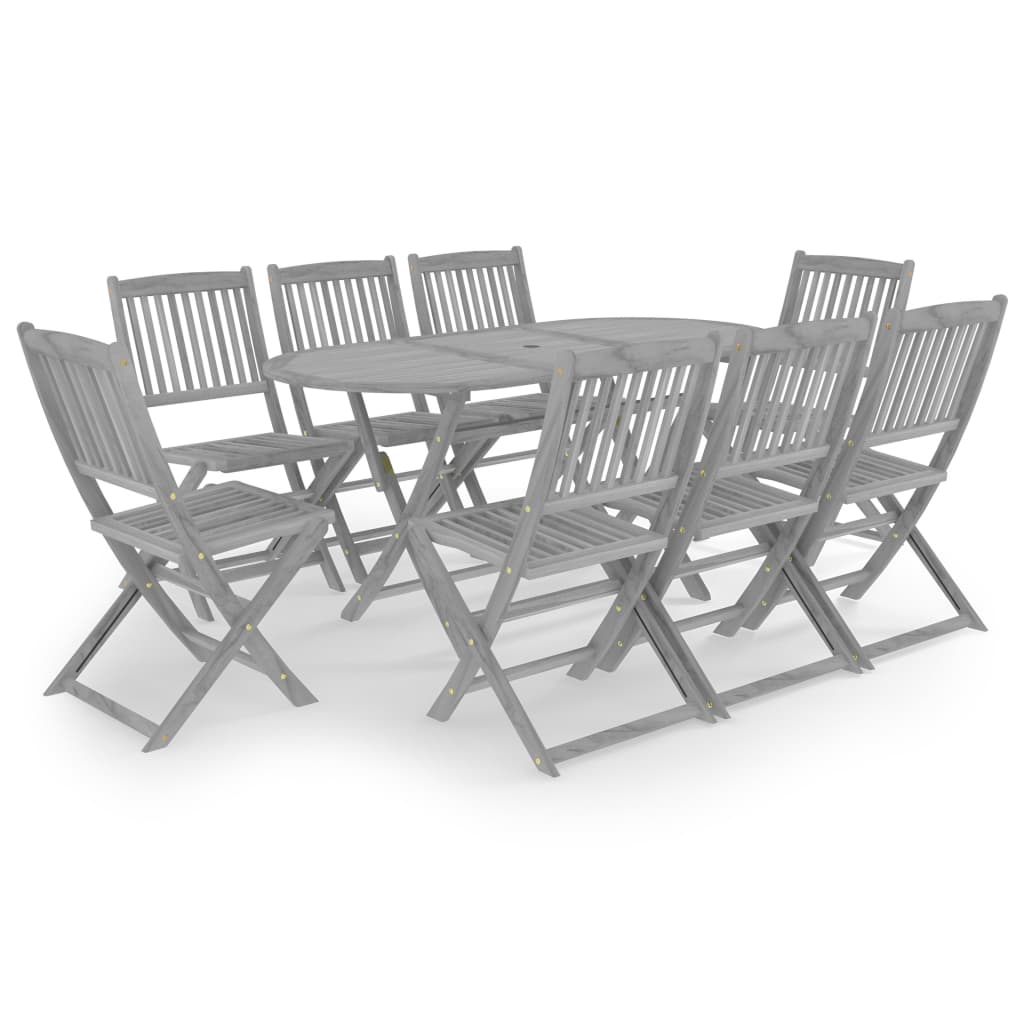 9 Piece Garden Dining Set Solid Acacia Wood Grey