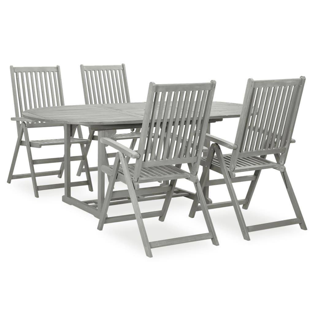 5 Piece Garden Dining Set Solid Acacia Wood Grey