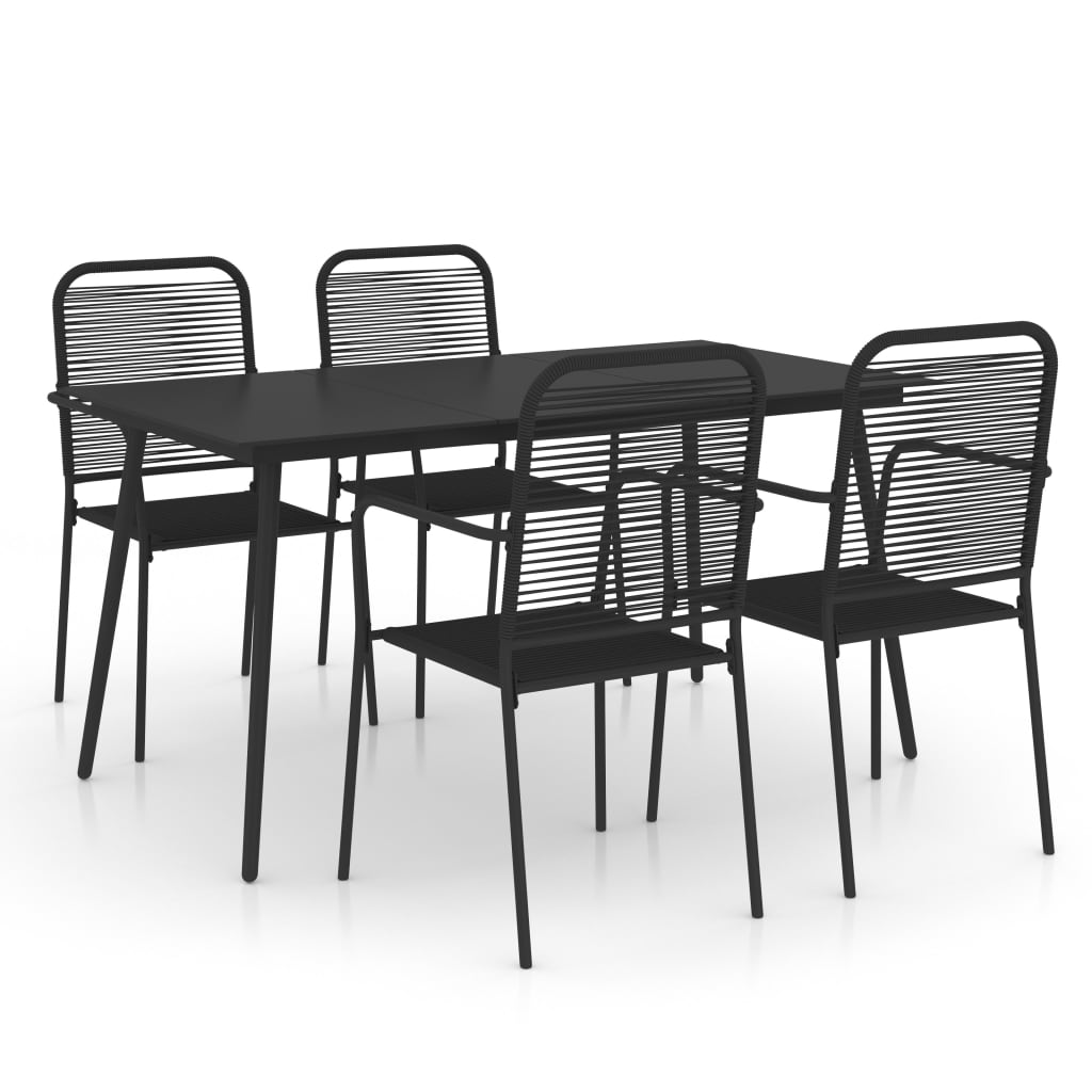 5 Piece Garden Dining Set Cotton Rope and Steel Black