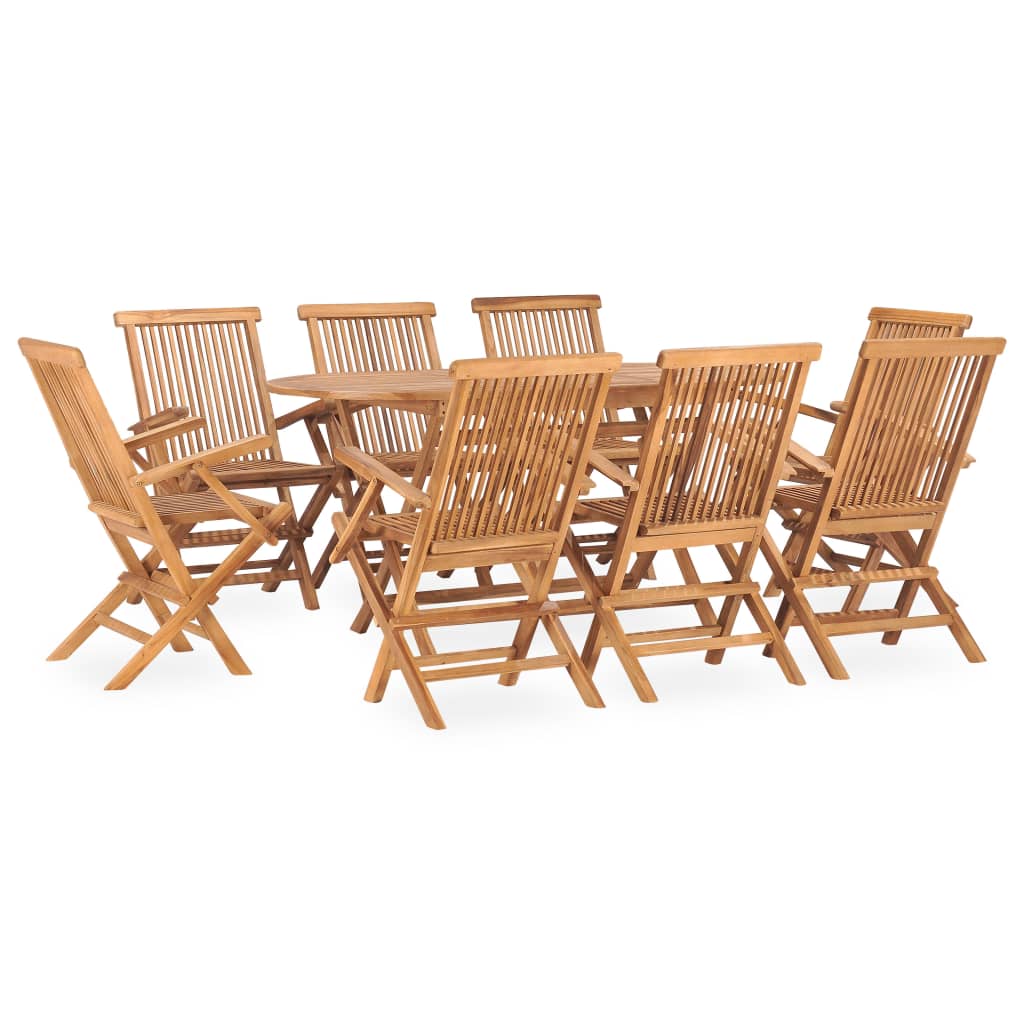 9 Piece Folding Outdoor Dining Set Solid Teak Wood