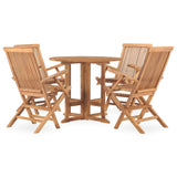 5 Piece Folding Outdoor Dining Set Solid Teak Wood