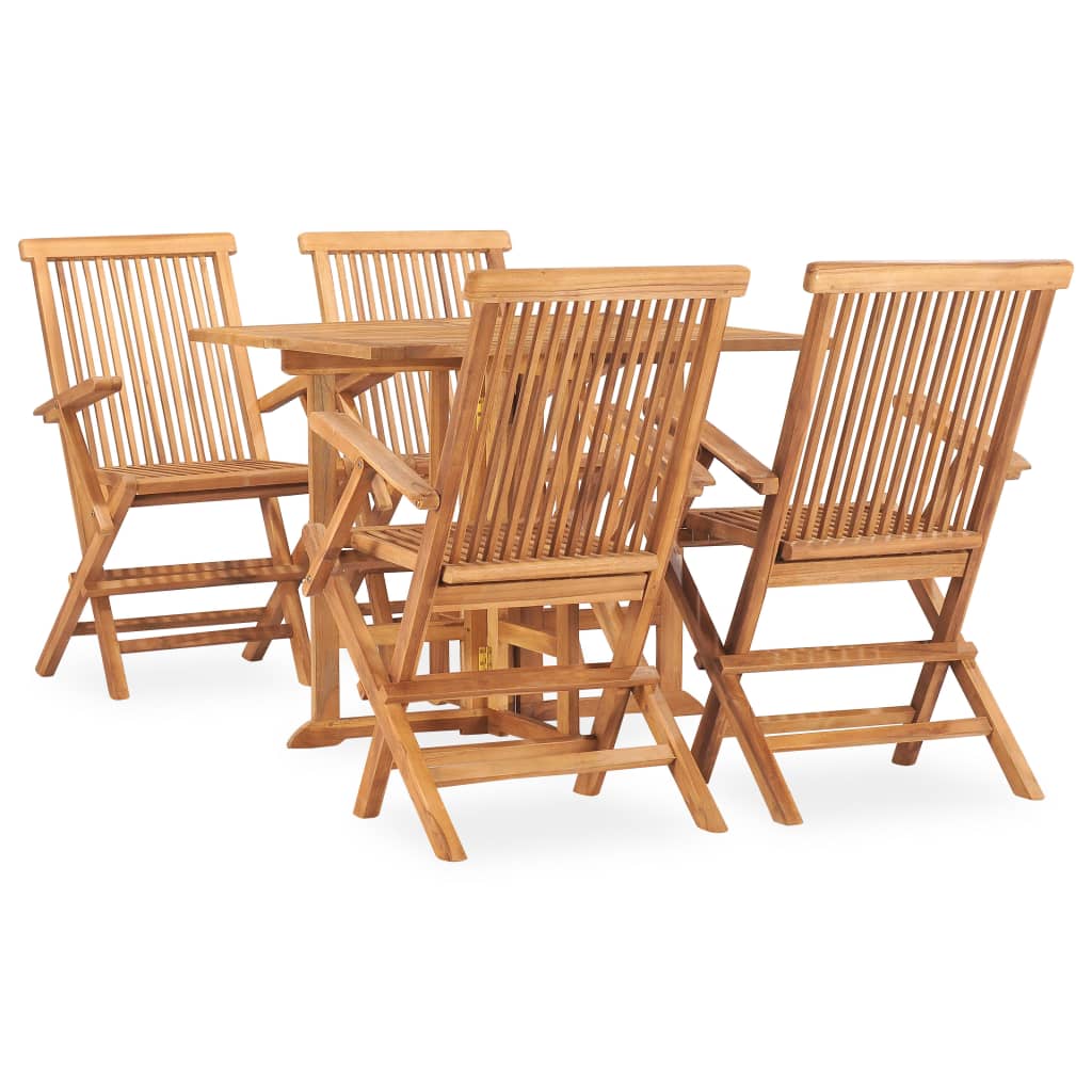 5 Piece Folding Outdoor Dining Set Solid Teak Wood