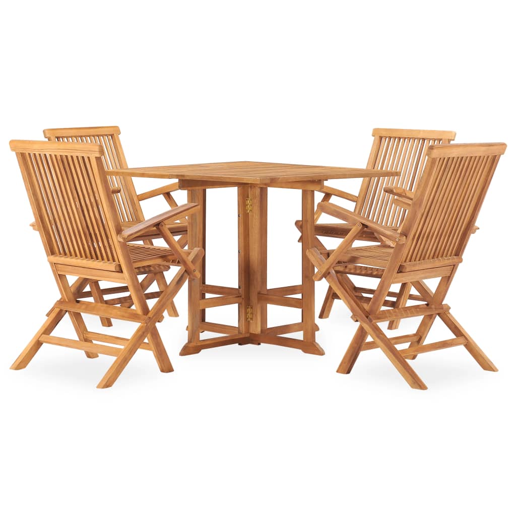 5 Piece Folding Outdoor Dining Set Solid Teak Wood